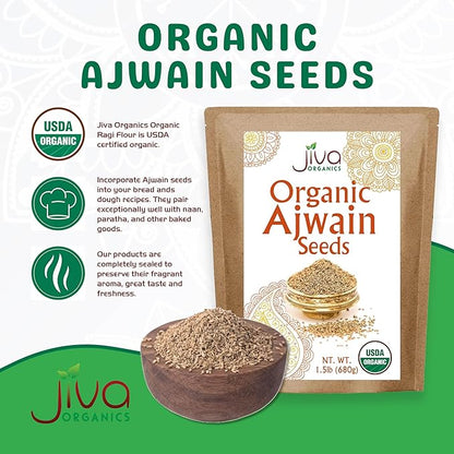 Jiva Organic Ajwain Seeds 1.5 LB Bag - Non-GMO - Bishops Weed or Carom Seeds