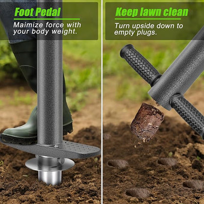 Dolibest 3-in-1 Sod Plugger & Bulb Planter Tool - Depth Adjust (3-6'') Stainless Steel Sharp Serrations with Ergonomic Grip | Lawn Plug Cutter for Turf Repair, Soil Sampling & Garden Planting-35.7"