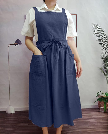Cute Retro Cotton Linen X-Back Aprons Home Kitchen Garden Art Painting Pinafore Florist Shop Overalls