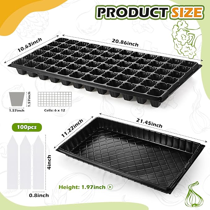 Yinder 20 Pcs Seed Starting Trays with Dome 72 Cells Plug Trays and 1020 Tray No Holes with 100 Pcs Tags Seed Starter Kit for Nursery Germination Plant Propagation