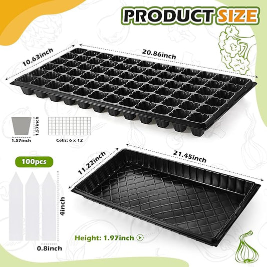 Yinder 20 Pcs Seed Starting Trays with Dome 72 Cells Plug Trays and 1020 Tray No Holes with 100 Pcs Tags Seed Starter Kit for Nursery Germination Plant Propagation