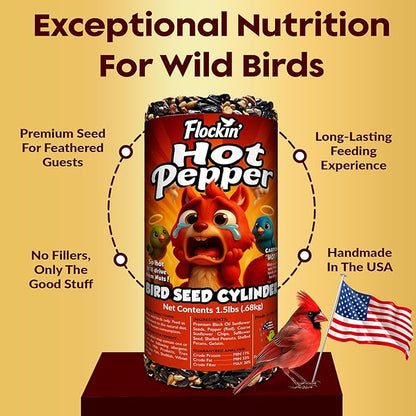 Hot Pepper Bird Seed Cylinders with Hole – Spicy Birdseed to Reduce Squirrels – Bird Seeds for Outside Wild Birds – No Mess Birdseed – Hot Birdseed with No Filler – All Natural, USA Made (4" x 7.75")