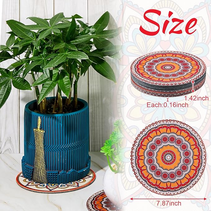 Nuanchu 6 Pcs 7.87" Boho Plant Pot Mat Rubber Absorbent House Non Slip Pot Indoor Plant Coasters Round Pad Gardening Outdoor Flower Protect Mat for Table Desk Floor