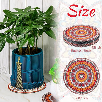 Nuanchu 6 Pcs 7.87" Boho Plant Pot Mat Rubber Absorbent House Non Slip Pot Indoor Plant Coasters Round Pad Gardening Outdoor Flower Protect Mat for Table Desk Floor