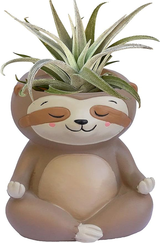 Meditating Animal Sloth Planters with Drainage Hole 4.1 x 3.5 x 3 Inch Indoor Outdoor Flower Pot for Small Plants Succulents, Herbs, Cactus, Houseplants Stand Garden Home Office Decor