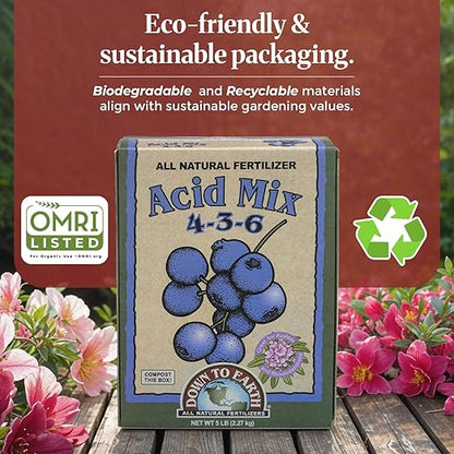 Down to Earth Organic Acid Mix 4-3-6 & Fruit Tree Fertilizer 6-2-4 Bundle | Nourishes Acid-Loving Plants & Fruit Trees | Organic Ingredients for Healthy Growth & Abundant Harvests | 5 LB Each