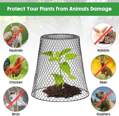 Geosar 10 Pcs 9 inch Chicken Wire Cloche Plant Protector Cover Metal Garden Cloche Dome for Plants Chicken Wire Protection Basket with Garden Stakes for Avoiding Rabbit Bird Small Animals Eat (Black)