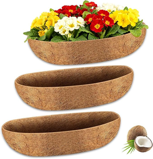 Halatool 3 Pack 24 Inch Trough Coconut Liners for Planters Natural Coco Fiber Replacement Liners for Window Box Fence Railing Wall Windowsill Planter