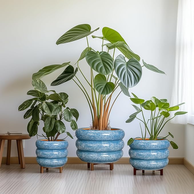 SQOWL 10 Inch Planter Pot - Ceramic Plant Pot with Drainage Hole Planter for Indoor Plants Large Flower Pot Decorative Plant Pot Outdoor Planter for Porch Decor Blue
