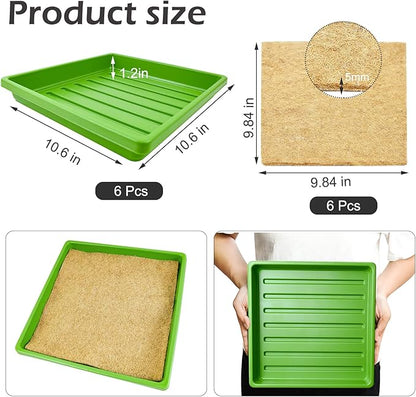 6Set Microgreens Growing Mat with Tray, Microgreen Growing Kit 10″×10″ Wheatgrass Seed Sprouting Starter Mat Hemp Fiber Grow Hydroponic Jute Pad Indoor Organic Production for Germination Sprouts(G)