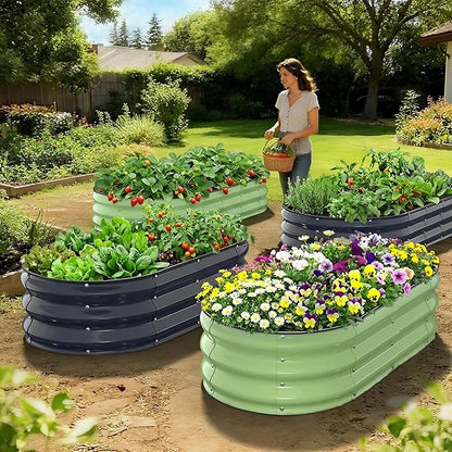 Raised Garden Bed 4×2×1 FT, Galvanized Metal Raised Planter Box Decorative Vegetable & Flower Planting Container for Patio Entryway Poolside Outdoor Landscaping Midnight Blue