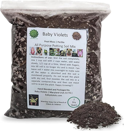 All Purpose Indoor Houseplant Potting Soil Mix Peat Moss & Perlite (½ Gallon / 2 quarts) African Violets, Ivy, Crotons, Peace Lily, Spider Plants etc...from Baby Violets