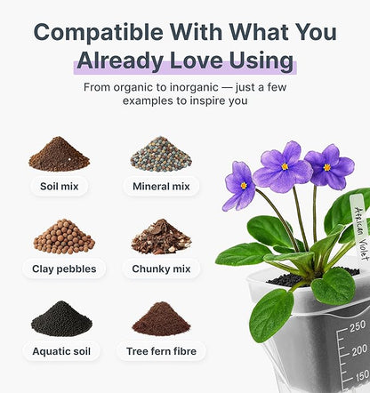 12 Pack 2.5" Small Self Watering Pots for Indoor Plants, Mini Clear Plastic Planters, Semi-Hydro, Propagation, Cuttings, Seedlings, Hoya, African Violets, Alocasia, LECA, PON,12 Plant Label