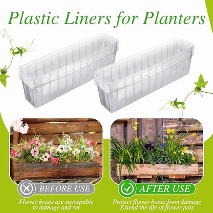 Domensi 25 Pcs Plastic Liners for Planters Planter Box Liner Clear Rectangular Plastic Window Flower Box 16.2" l x 3" W x 3.5" H for Indoor Outdoor