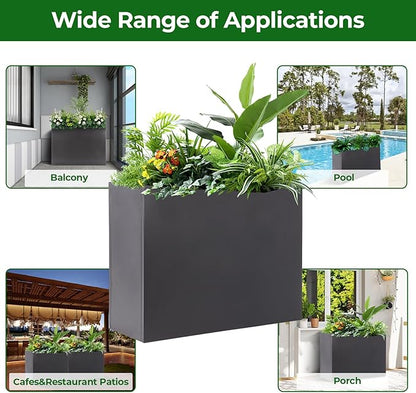 Metal Tall Rectangular Planter 32" L x 12" W x 24" H – Heavy Duty Steel Large Planter Box with Drainage Holes & Removable Shelf – Outdoor & Indoor Tall Flower Planter for Patio, Porch, Yard & Balcony