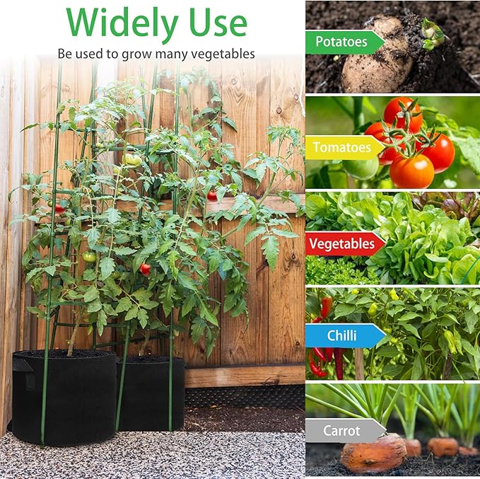 JJGoo 5 Pack Potato Grow Bags 5 Gallon with Flap, Heavy Duty Fabric with Handle, Non-Woven Planter Pot Plant Garden Bags to Grow Vegetables Tomato, Black