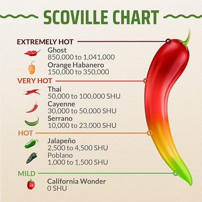Rooted Acre 8 Varieties Hot Peppers – 240 Heirloom Seeds, High Germination – Includes Ghost, Jalapeño, Serrano, California Wonder & More – Spicy Pepper Garden Mix