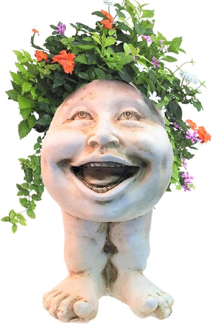 homestyles 16 in. Antique White Aunt Minnie The Muggly Statue Face Planter Holds 7 in. Pot