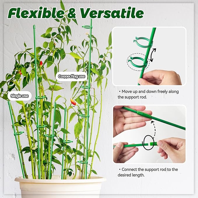 Plant Stakes 12 Inch Adjustable Length Plant Support Stake Orchid Stick with Clips Garden Pole for Indoor Outdoor Tomatoes Beans Vegetable