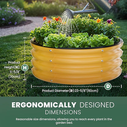 Round Galvanized Raised Garden Bed Kit, 2 x 2 x 1ft Autumn Gold Galvanized Garden Boxes, Outdoor for Vegetables