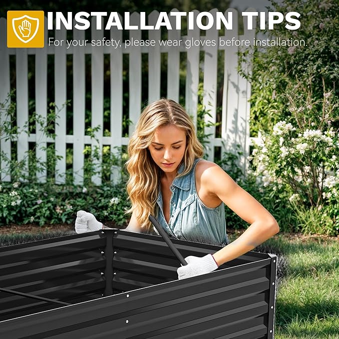 DWVO 2pcs 6 x 3 x 2 FT Raised Garden Bed Kit, Outdoor Galvanized Flower Bed with Gloves, Large Metal Planter Box for Vegetables, Flowers, Herbs, Fruits, Black
