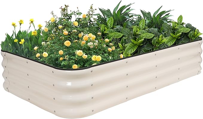 GoCampDriect 4IN1 Raised Garden Bed - 5x3x1ft Galvanized Raised Garden Boxes Outdoor Corrosion Resistant | Variable Shape 6x2x1ft Metal Raised Garden Beds for Planting Vegetable, Herb,Fruits,White