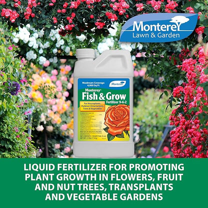 Monterey Fish & Grow 9-6-2 Fertilizer – 1 Quart Liquid Plant Food for Houseplants, Trees, Vegetables & Ornamentals Bundled with Garden Measure Spoon – Covers Up to 4,000 Sq. Ft.
