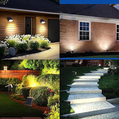 Solar Lights Outdoor Waterproof IP65, Super Bright LED, 2CCT 4 Lighting Modes 3000K/6500K Selectable, Solar Powered Yard Garden Solar Spot Lights for Outside Landscape Auto On/Off -2 Pack