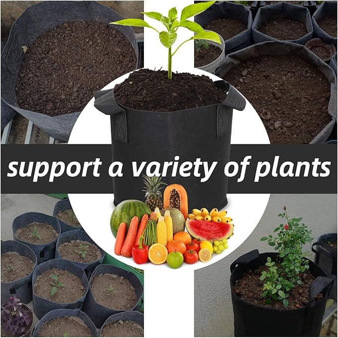 Grow Bags,Growing Pot Bags Garden Grow Bag Indoor Outdoor Fabric Aeration Plant Pot Container Flower Vegetable Pouch (Black,1 Gallon)