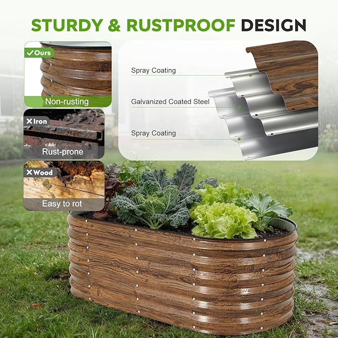 ZORMY Galvanized Raised Garden Bed Outdoor- 2PCS 4x2x1.4ft Oval Steel Raised Beds for Gardening, Metal Planter Box with Protective Strip and Gloves for Vegetables, Flowers, Fruits(Brown)