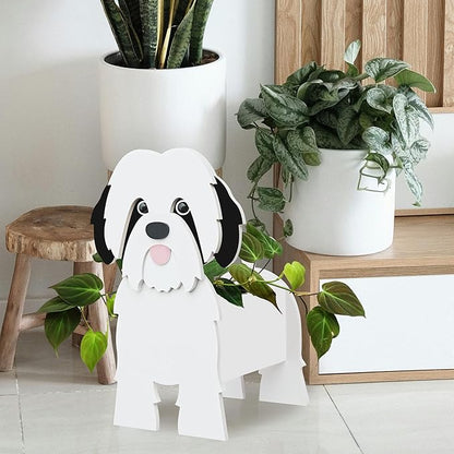 Shih Tzu Dog Planter, Cute Animal Shape Flower Planters, Plant Pots for Indoor/Outdoor Garden Decor, Unique Gifts/Souvenirs for Pet Lovers (Black)
