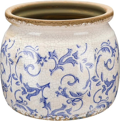 Vintage Planter Large Ceramic Plants Pot Blue Chinoiserie Crack Cottage Scroll Vase Flower Vase Pot Indoor Plants Home Kitchen Decor Farmhouse Antique Decorative Gift