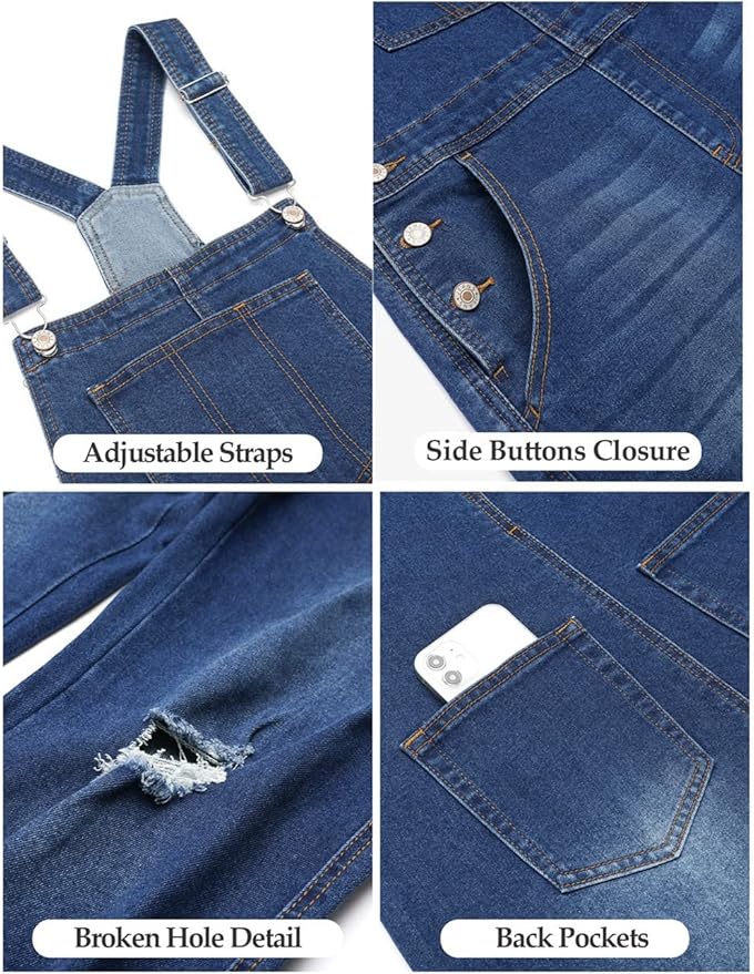 Vetinee Womens Classic Adjustable Straps Pockets Denim Bib Overalls Jeans Pants