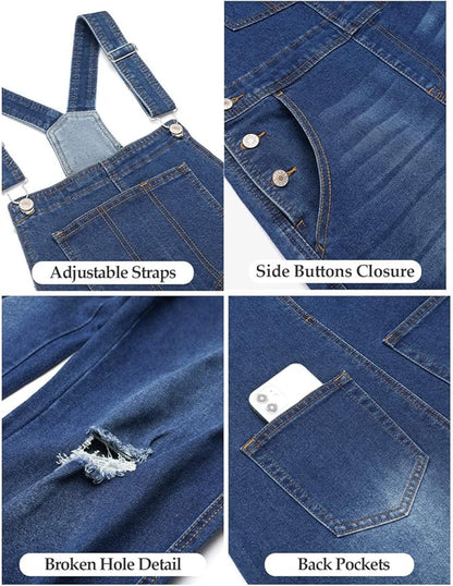 Vetinee Womens Classic Adjustable Straps Pockets Denim Bib Overalls Jeans Pants