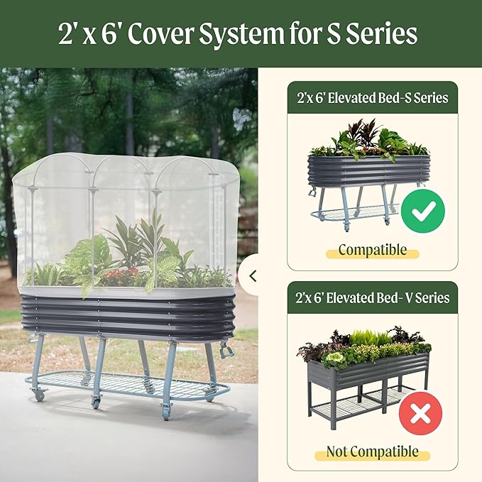 Vego garden Cover System for 2.0' x 6.0' Elevated Rolling Garden Bed-S Series (Garden Bed not Included)