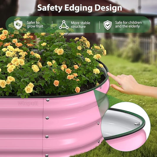 Raised Garden Bed Kit, 5x2x1 ft Galvanized Planter Box Outdoor with Safety Edging, Large Metal Raised Beds for Gardening Vegetables Flower Fruits (Blush Pink)