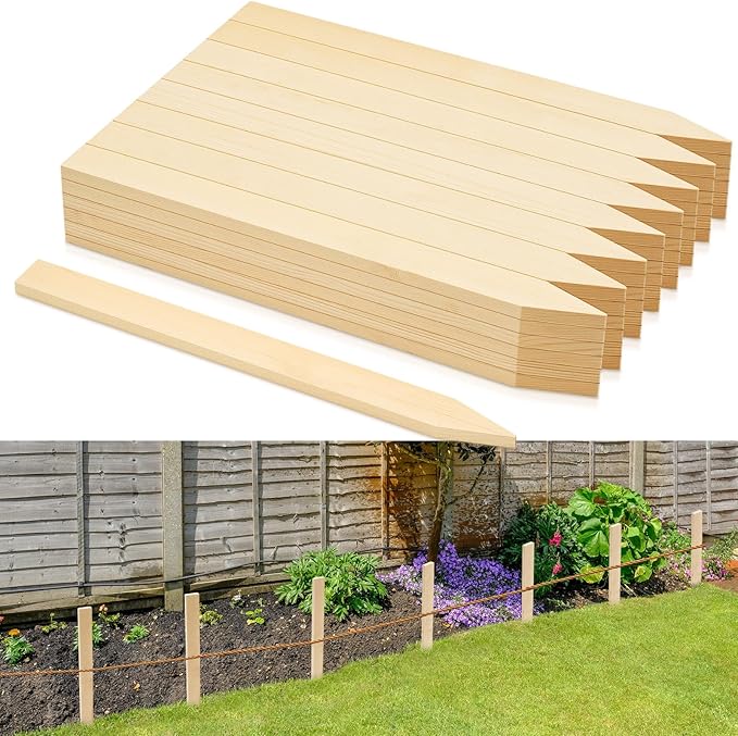 48 Pieces Wooden Garden Stakes 18 Inch Grade and Survey Stakes Wooden Garden and Sign Posts for Plant Support Silt Fence Yard Farm Survey Boundaries Baselines