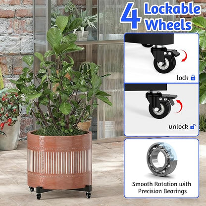 Plant Caddy With Wheels, Adjustable 14in to 21inch Heavy Duty Rolling Plant Dolly, Metal Plant Stand With 4 Lockable Caster Wheels, For Indoor Outdoor Pots Planter, Holds Up to 500 Lbs, Moving Dolly
