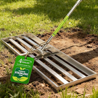 36x12 inch Lawn Leveling Rake,Heavy-Duty Stainless Steel Landscape Rake with an Adjustable 78'' Extra Long Handle Lawn Leveling Tool for Yard,Backyard,Garden,Golf,Farm,Pasture