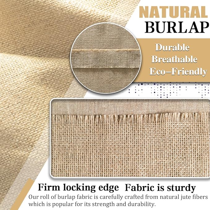 Burlap Fabric Roll, 40" x 24 Feet Burlap Garden Fabric Natural Jute for Decorations, Crafts, Weddings, Table Runner, Landscaping, Plants & Tree Covering