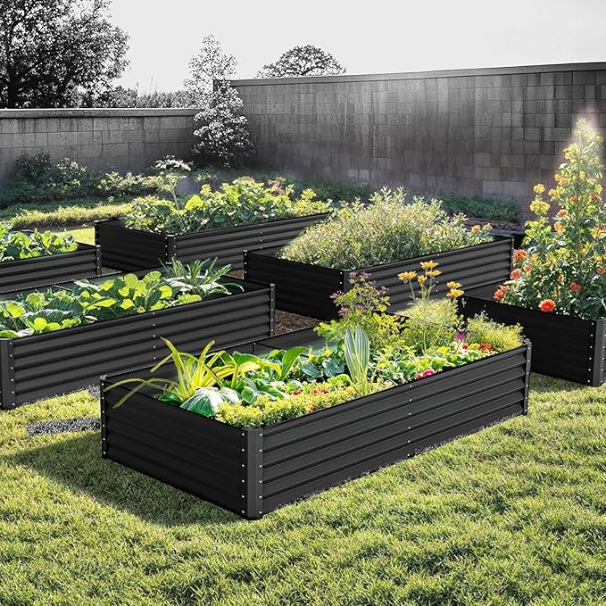 DWVO 6 x 3 x 1.5 FT Raised Garden Bed Kit, Outdoor Galvanized Flower Bed with Gloves, Large Metal Planter Box for Vegetables, Flowers, Herbs, Fruits, Black