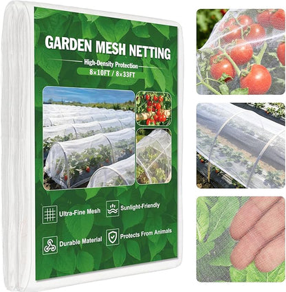 FEED GARDEN Garden Netting 8x33FT Ultra-Fine Mesh PE Cover for Vegetables Fruits Garden Row Cover Raised Bed Durable Protection from Birds Animals