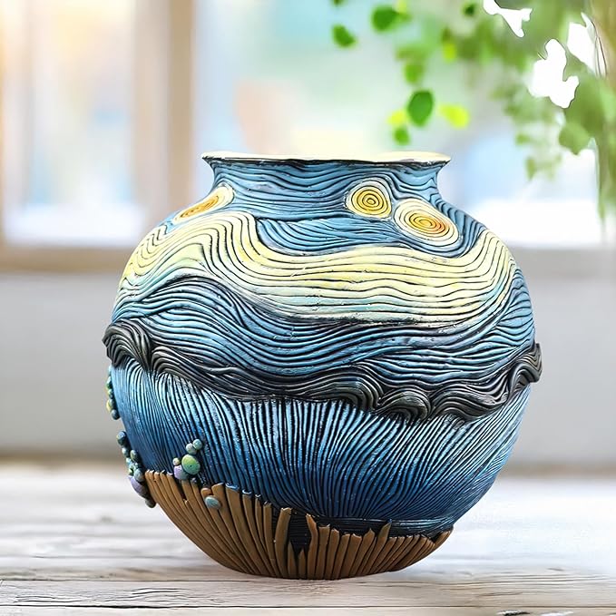 Starry Night Flower Pot Acolorful Art Resin Vase Unique Indoor and Outdoor Potted Plant Container for Home Balcony Decoration (1PCS)