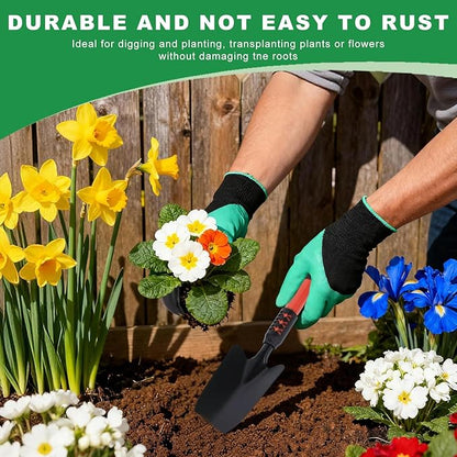 Garden Tool Set, 3 Pack Lightweight Heavy Gardening Kit Including Hand Shovel, Transplant Shovel and Hand Rake with Soft Rubber Non-Slip Handle, for Planting Weeding Digging, Orange ﻿