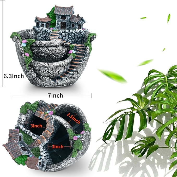 goldblue Fairy Garden Planter Plants Pot Tiny Creative Flowers Succulent Plants Fairy House Pot Holders Hanging Garden Design with Sweet House (Sliver)