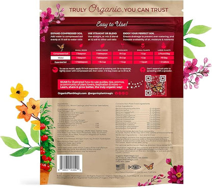 Organic Plant Magic - Fast Acting Soluble Plant Food All-Purpose Fertilizer Concentrate + Compressed Organic Potting Soil for Garden, Plants & Vegetables