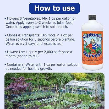 Neptune’s Harvest Organic Crab & Lobster Shell Multi-Purpose Liquid Fertilizer (2-0-2) - 36oz Bottle - Rich in Nutrients Soil Fertilizer - Plant Food for Lawns, Gardens, and Vegetables