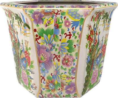 Red Lantern 12" Hexagonal Flower Pot - Satsuma Peacock
