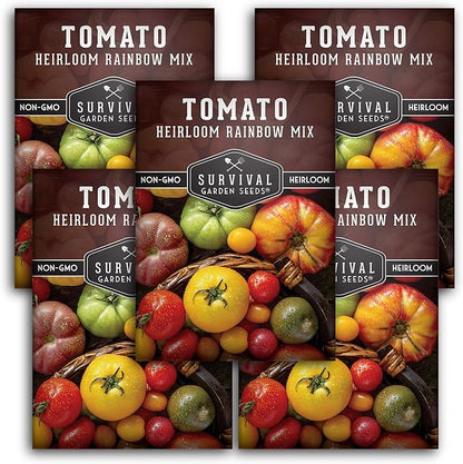 Heirloom Rainbow Mix Tomato Seeds for Planting - Colorful Heirloom Tomato Seed Variety Pack, High Yield Garden Tomatoes, Non-GMO Open Pollinated - Survival Garden Seeds (5 Pack)