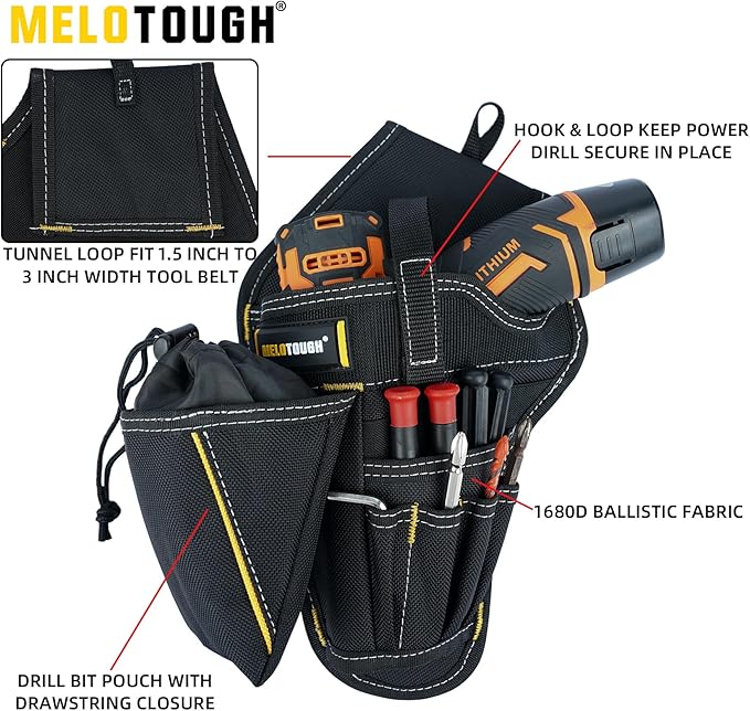 MELOTOUGH Drill Holster Impact Driver Holster with Bit Pouch Heavy Duty Impact Holster for Tool Belt